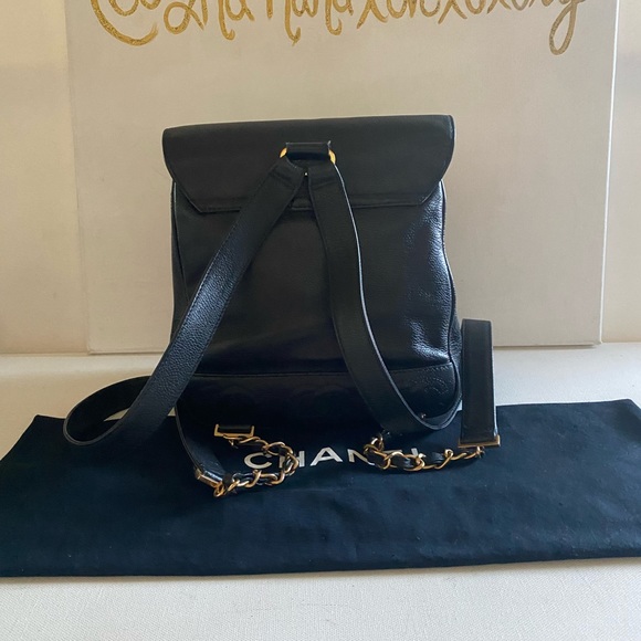 AUTHENTIC CHANEL SMALL VINTAGE BLACK CAVIAR BACKPACK WITH DUST BAG - Picture 9 of 9